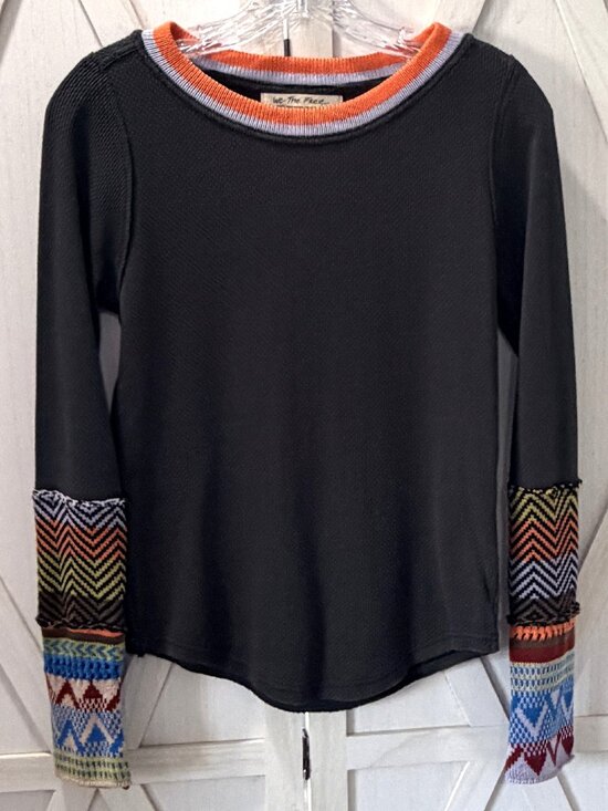 Free People Tops - Free People We The Free Washed Black Mixed Jacquard Cuff Thermal Top Small